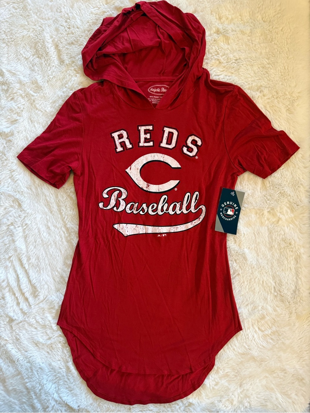 NWT Majestic Threads MLB Cincinnati Reds Baseball Hoodie Short Sleeve Tee